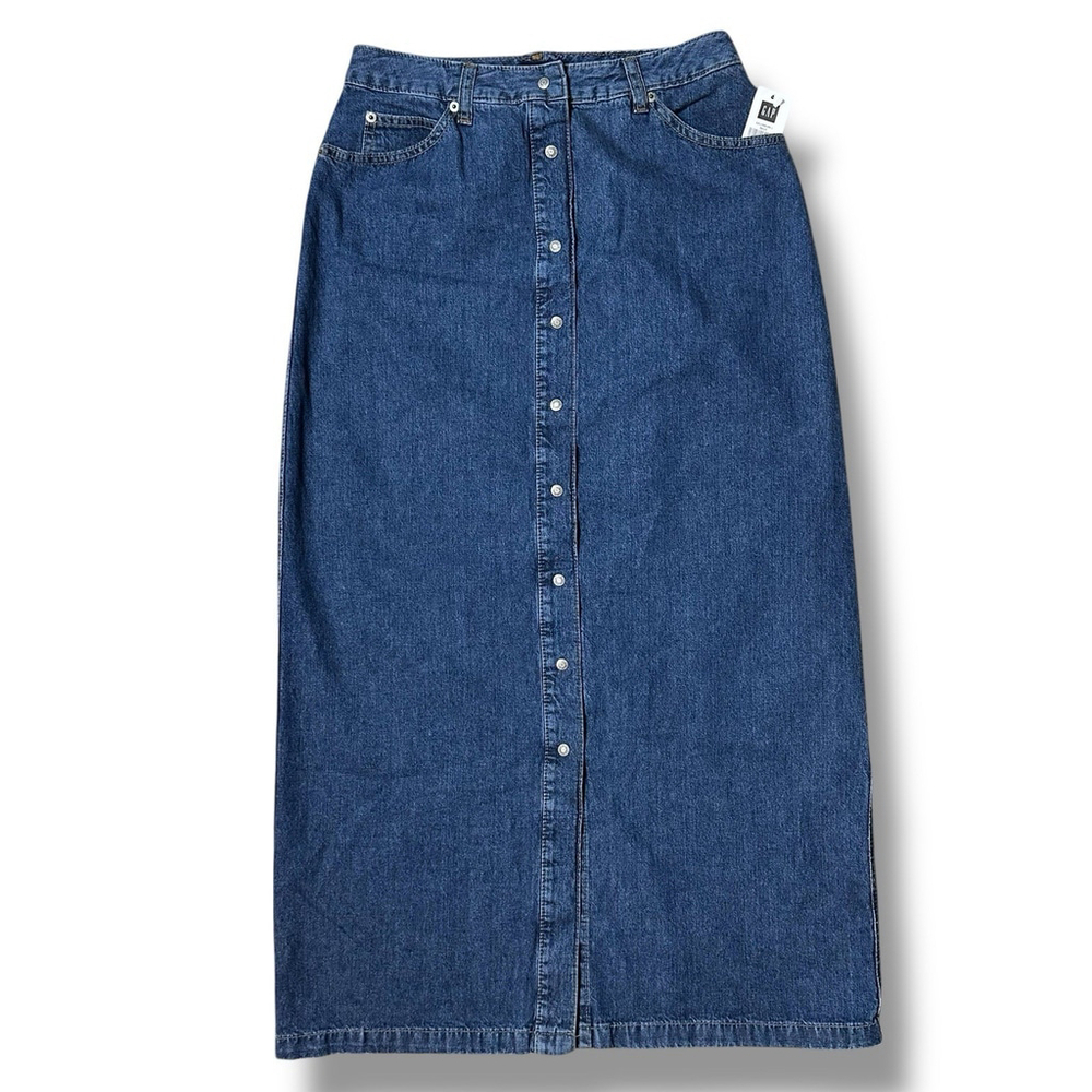 Gap NWT Denim Maxi Skirt Snap Front A-Line 10 (28” Waist) Cottage 90’s Cotton